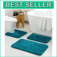 Load image into Gallery viewer, Luxurious Teal Bath Mat Set with U Shape Rug - Elegant and Machine Washable
