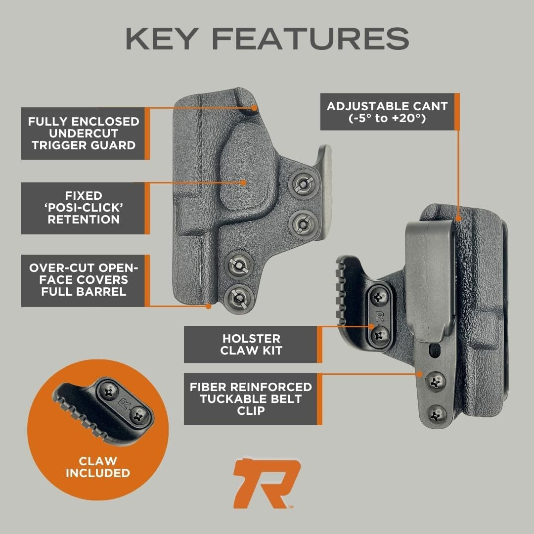 Custom Fit KYDEX IWB Holster - Rounded Trigger Guard, Adjustable Cant & Claw