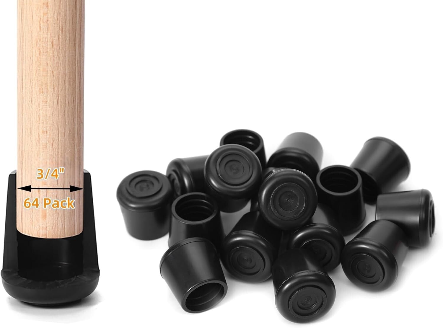 High-Quality 3/4” Round Chair Leg Tips - 64 Pack Non-Slip Furniture Protectors