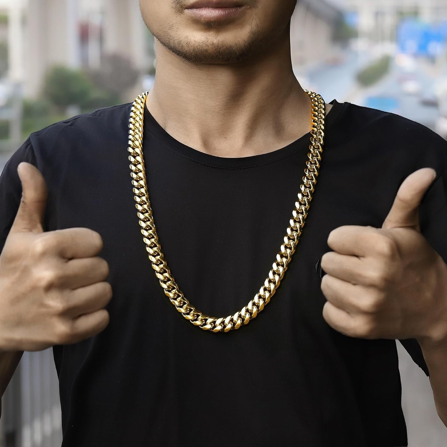 15mm Miami Cuban Link Chain Necklace - 18k Gold Stainless Steel - Stylish Unisex