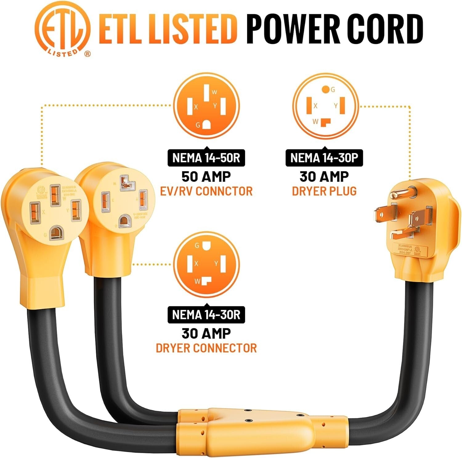 4-Prong 30AMP Adapter Cable - Connect EVs to Dryer Outlets Efficiently