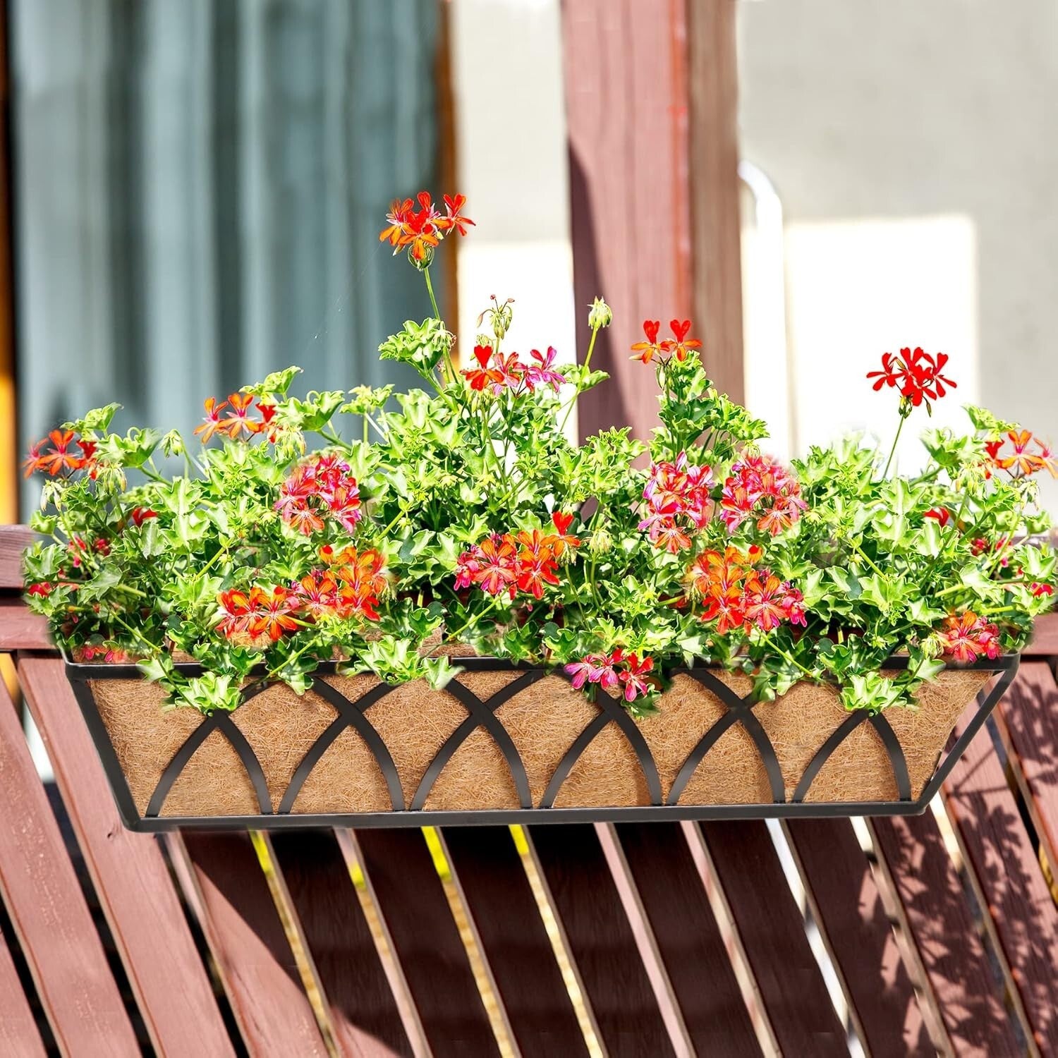 Durable 24-Inch Hanging Metal Planters with Coco Liner for Outdoor Gardens