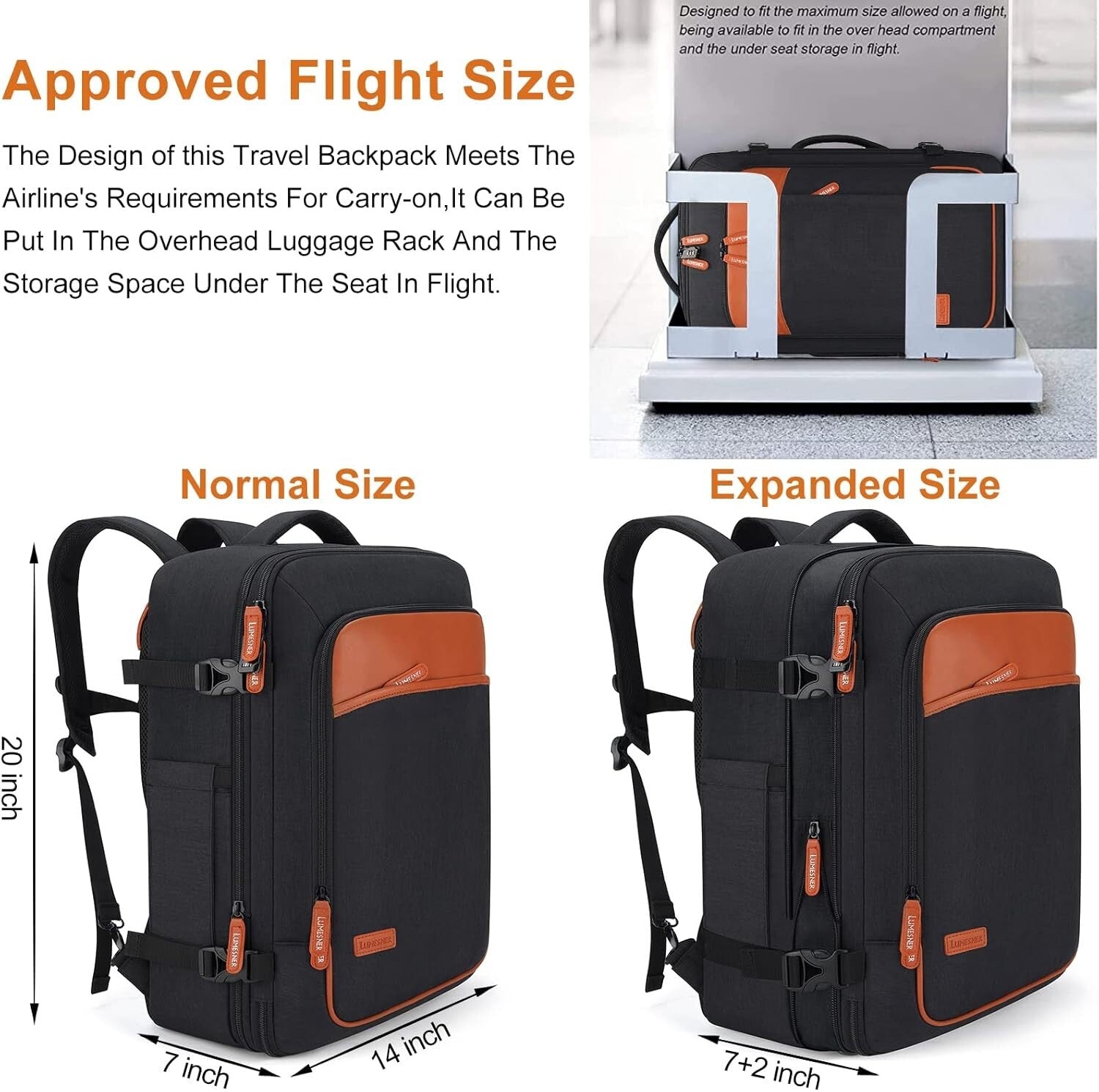 40L Extra Large Expandable Travel Backpack with 4 Packing Cubes & USB Port