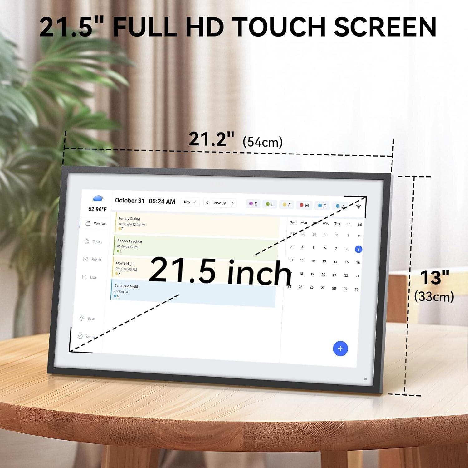 Wall-Mountable 21.5-Inch Digital Calendar & Chore Chart for Family Organization