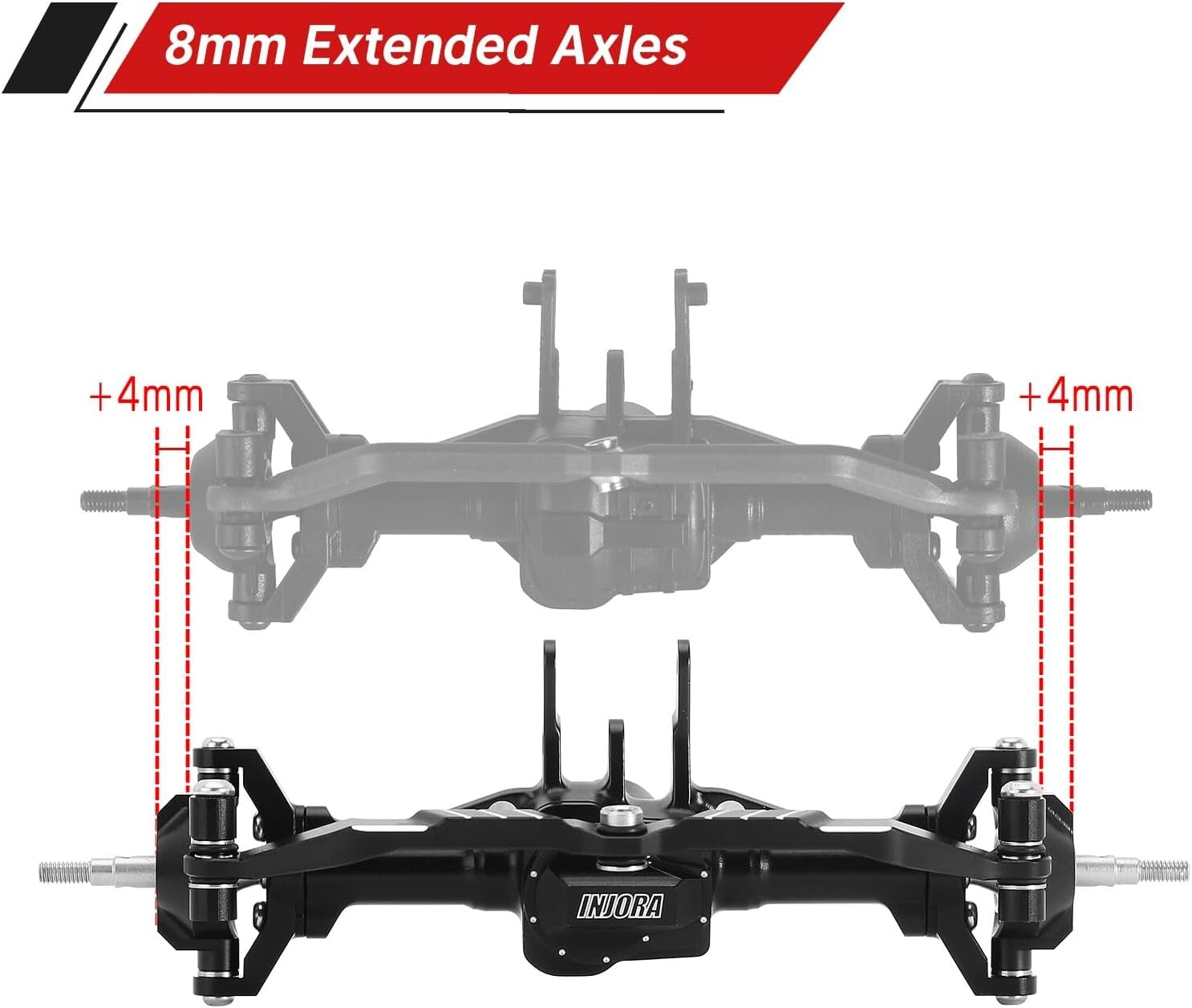 CNC Machined Aluminum Axles +4mm for 1/18 RC Crawler - Pre-assembled Upgrade