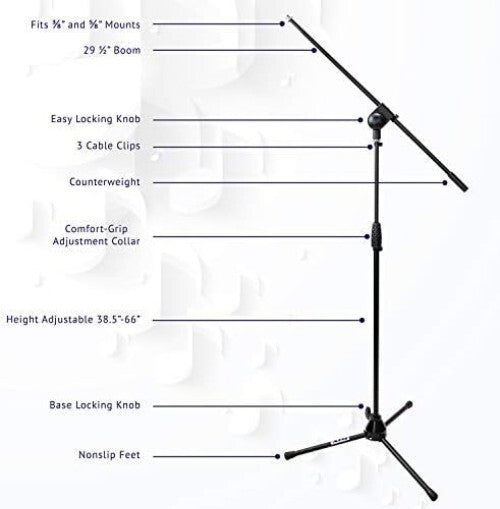 Durable Foldable Microphone Stand Boom Arm with Height Adjustment 38.5"-66"