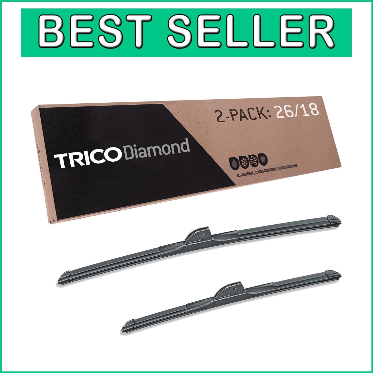 Diamond 26" & 18" High-Performance Wiper Blades - All-Weather Beam Design