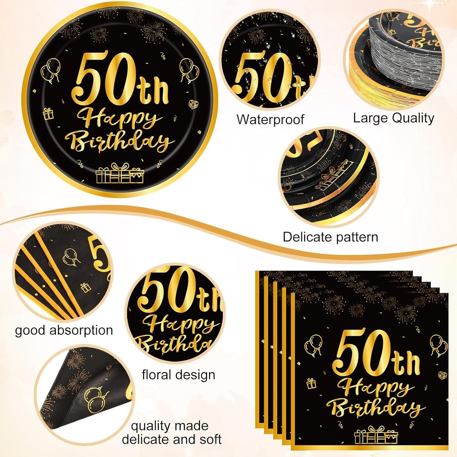 Stunning 452-Pc Black Gold 50th Birthday Decor Set - Perfect for Celebrations