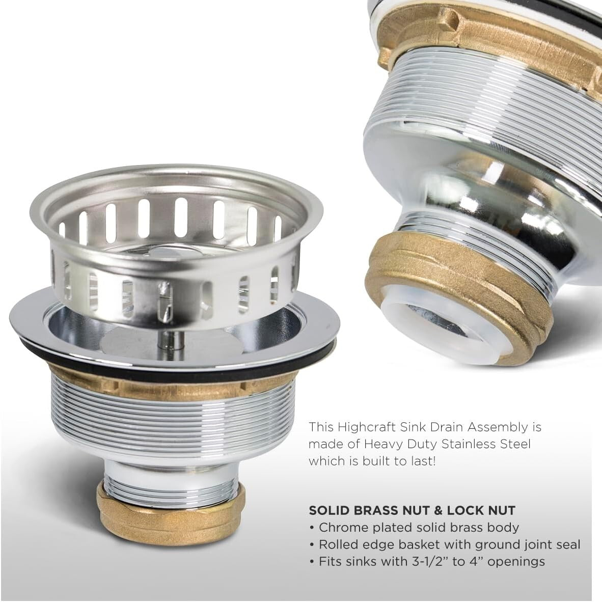 Durable Stainless Steel Sink Drain Assembly - Easy to Install & Clean, 1.79 Size