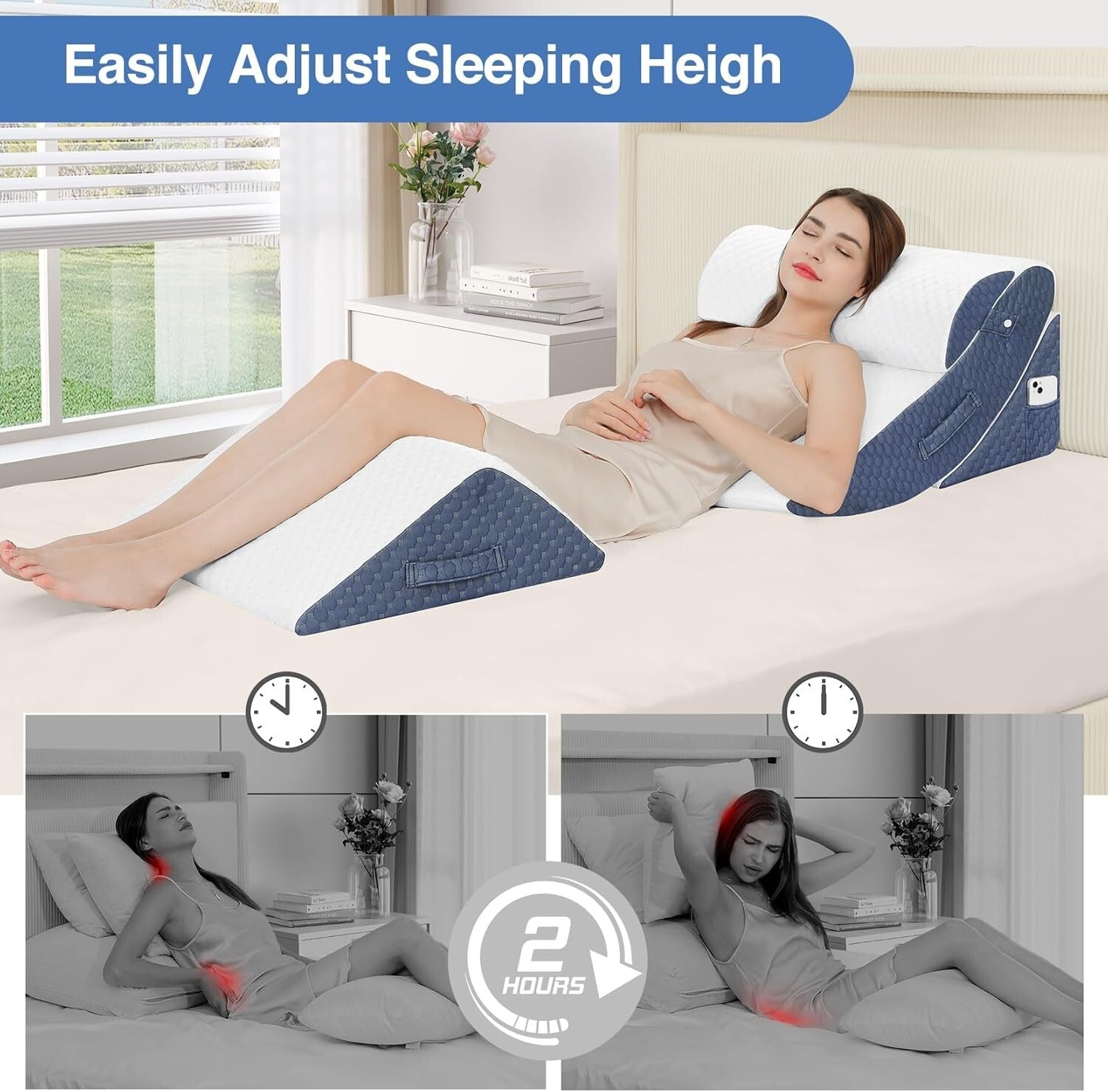4Pcs Orthopedic Wedge Pillow Set - Gel-Infused Memory Foam for Sleep & Support