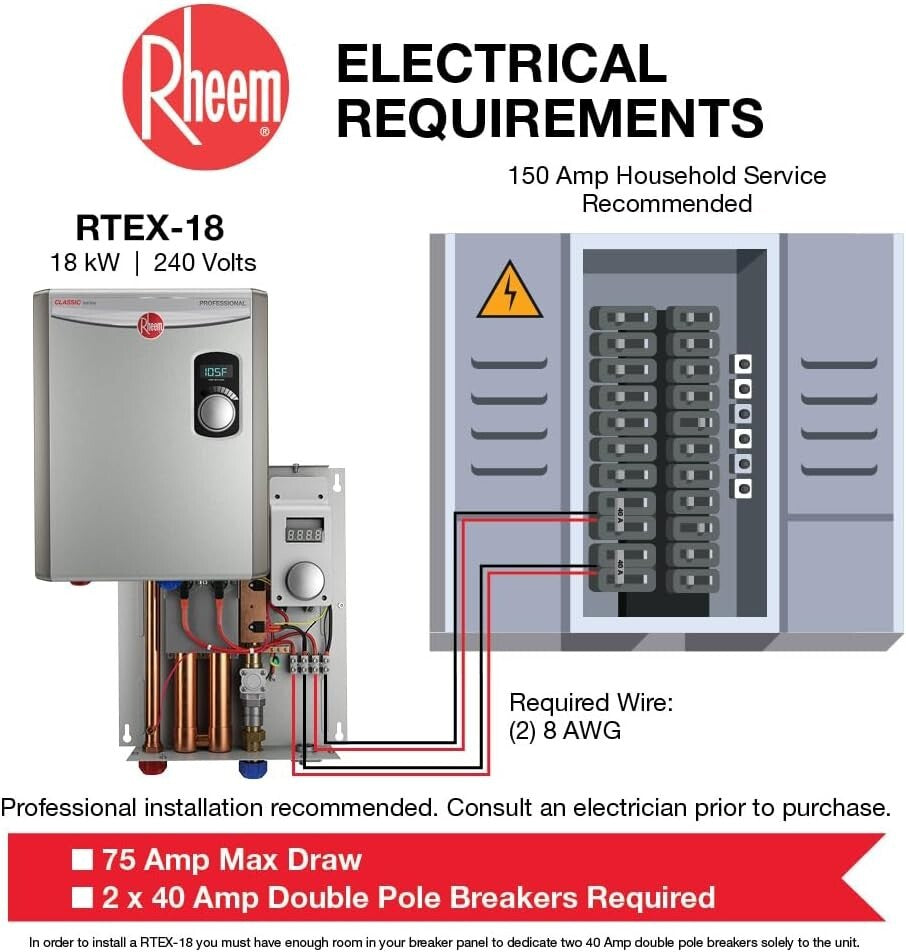 18kW Tankless Electric Water Heater - Endless Hot Water, Gray Stainless Steel