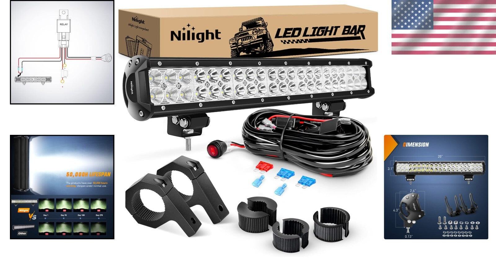 Durable 126W Waterproof Off-Road LED Light Bar with Bracket & Wiring Harness