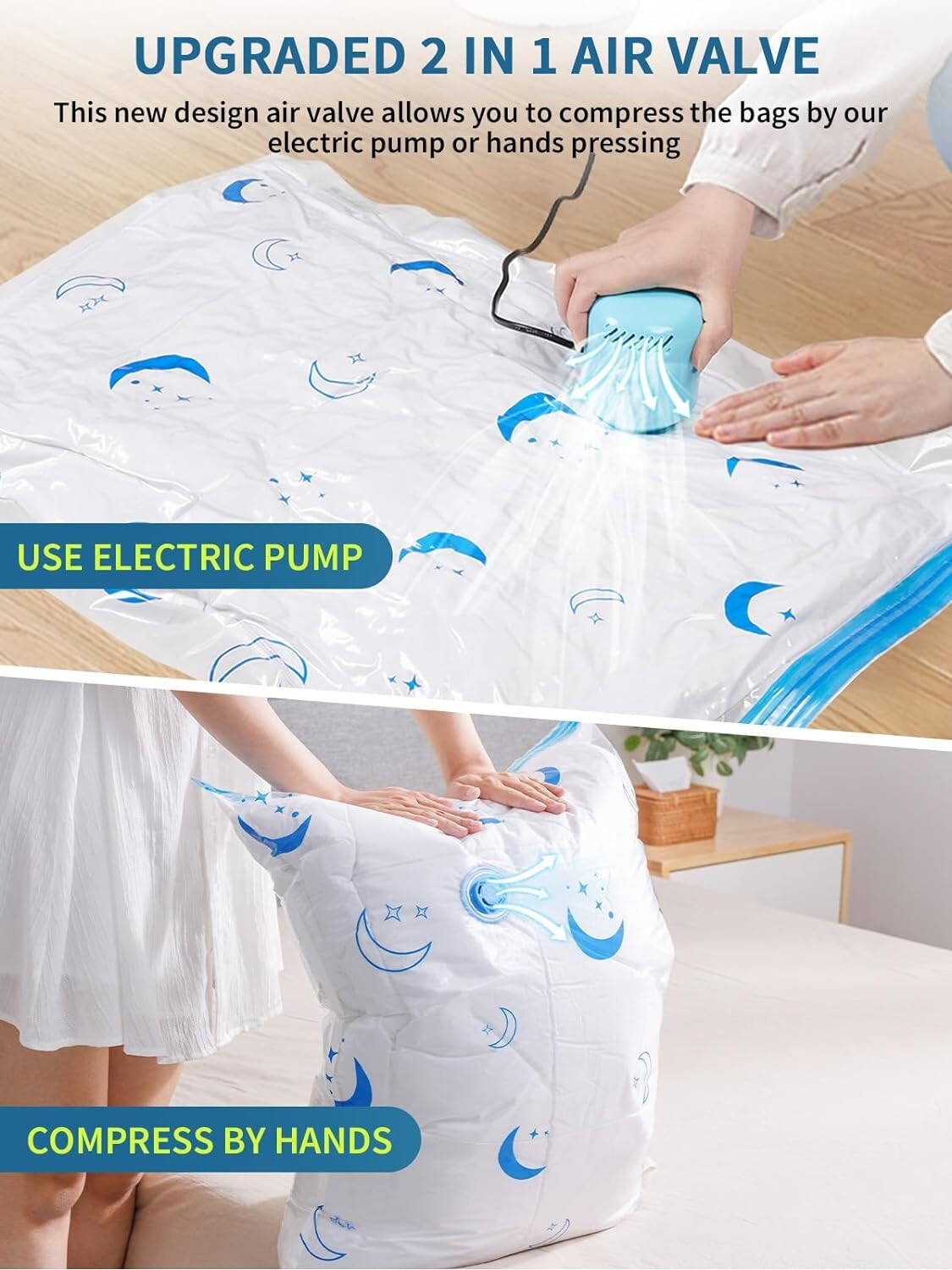 20 Pack Vacuum Storage Bags with Electric Pump - Space-Saving in Jumbo to Small