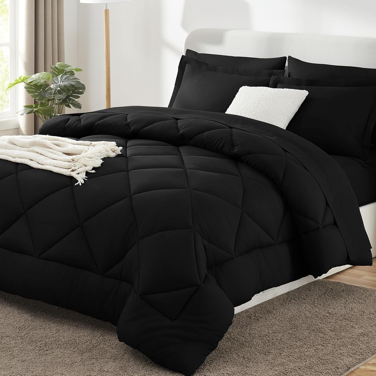 Cozy All-Season Black Twin Comforter Set - 5-Piece with Deep Pocket Sheets