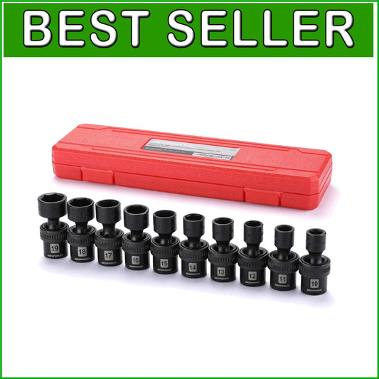 10-Piece 3/8'' Drive Swivel Universal Impact Socket Set - Metric Sizes 10-19mm