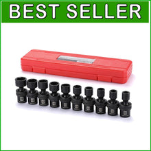 Load image into Gallery viewer, 10-Piece 3/8'' Drive Swivel Universal Impact Socket Set - Metric Sizes 10-19mm