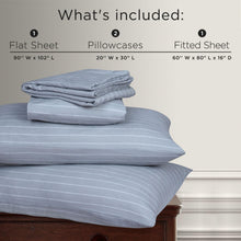 Load image into Gallery viewer, Ultra-Soft Brushed Cotton Flannel Sheet Set - Queen, Deep Pocket, Grey Stripes