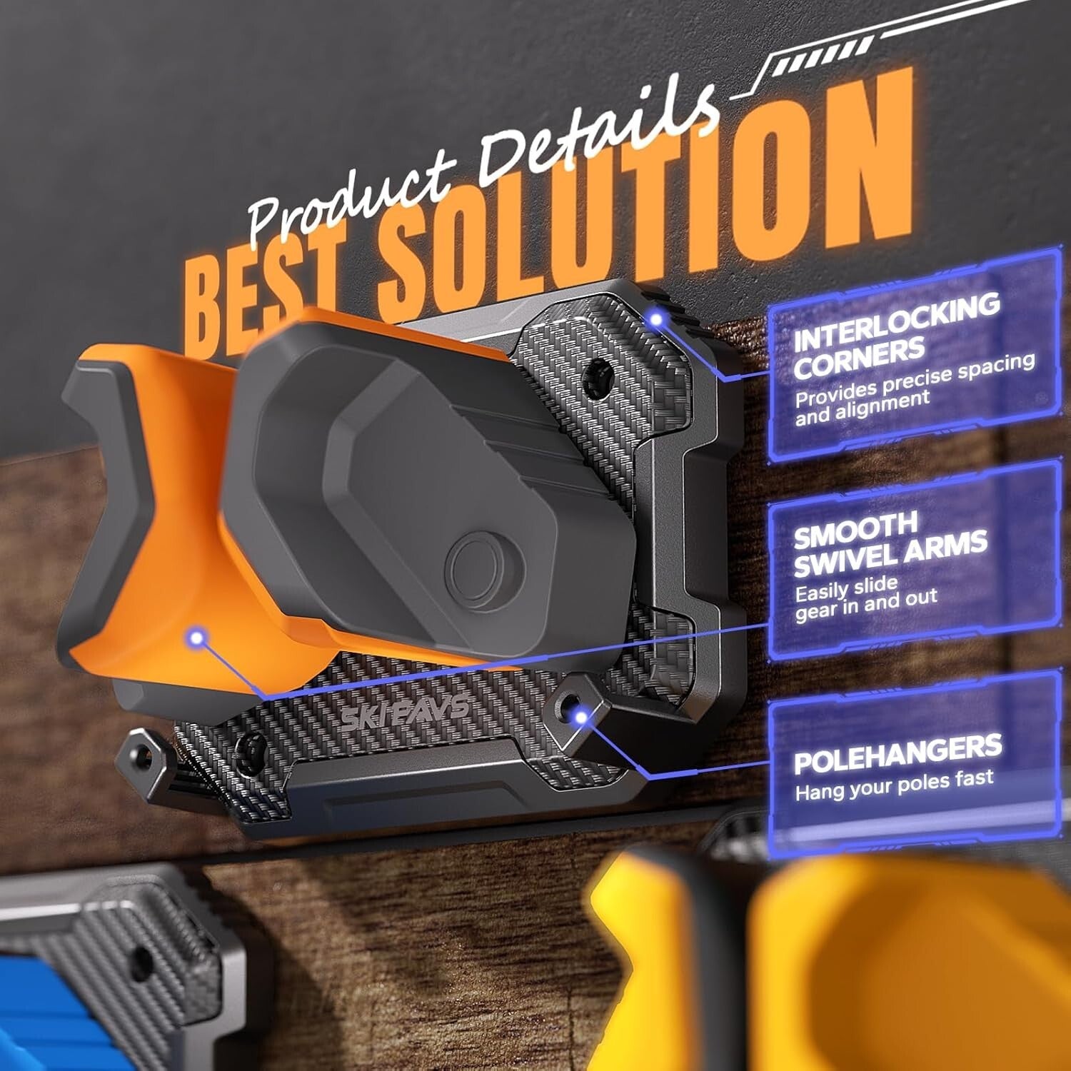 Elegant Vertical Ski Storage Solution - Slip-Resistant, Damage-Free Holders