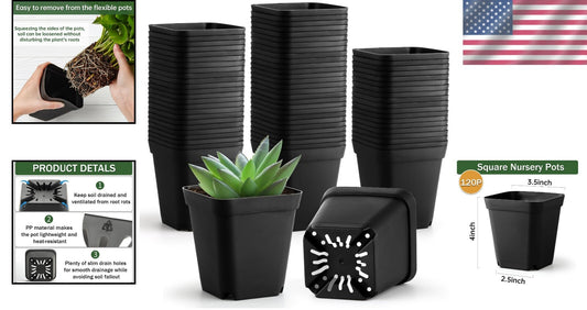 Durable 3.5 Inch Small Plant Pots - 120 Pack with Drainage Holes for Succulents