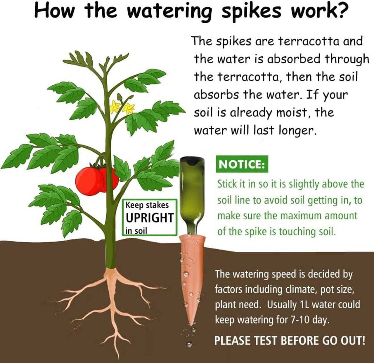 8 Pack Terracotta Self-Watering Spikes for Hassle-Free Indoor & Outdoor Plants