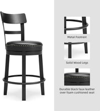 Load image into Gallery viewer, Antiqued Black Faux Leather Bar Stool with Swivel - Perfect for Rustic Decor