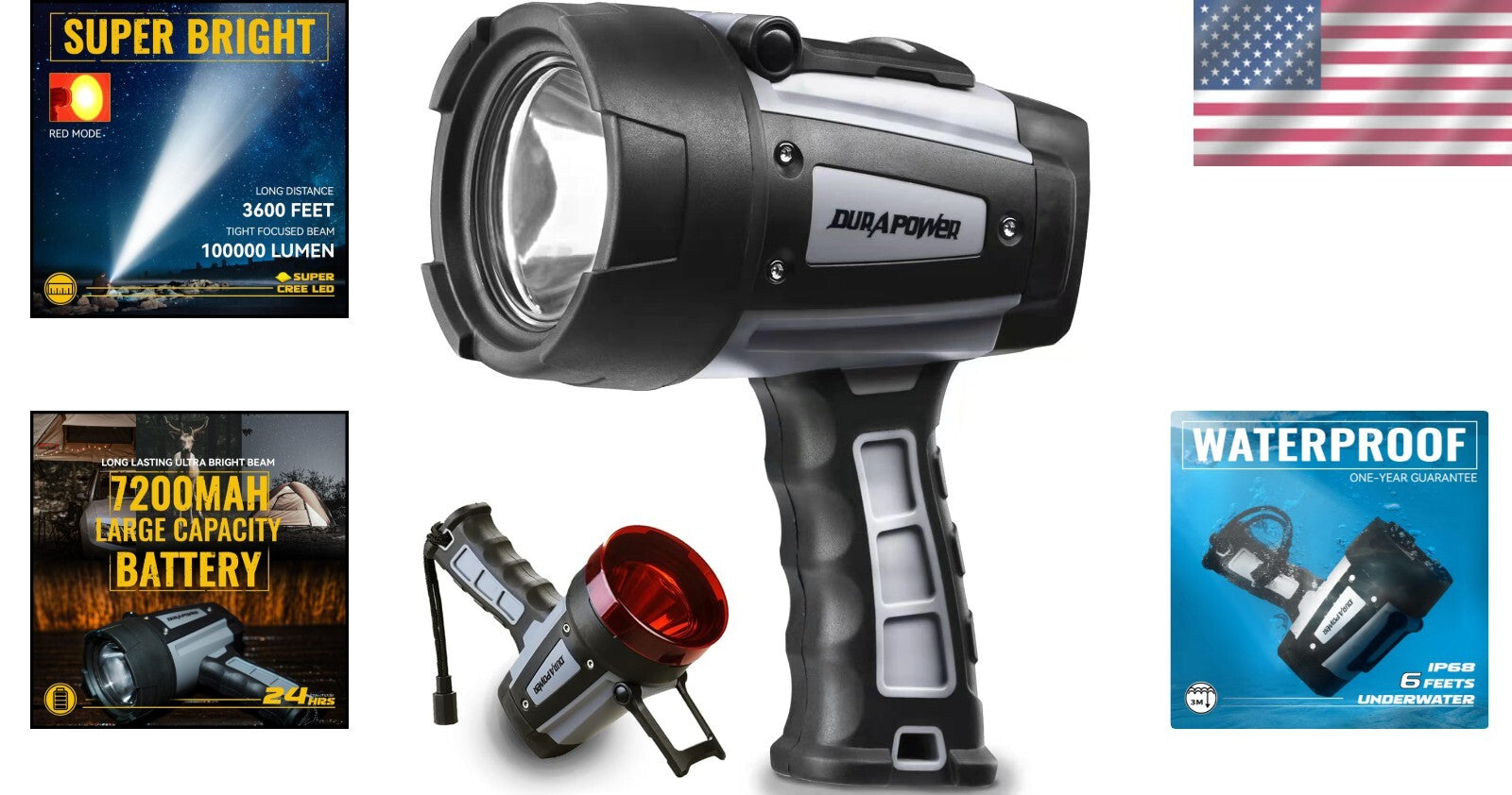 Portable Waterproof 10000 Lumen Spotlight with Built-in Stand for Camping