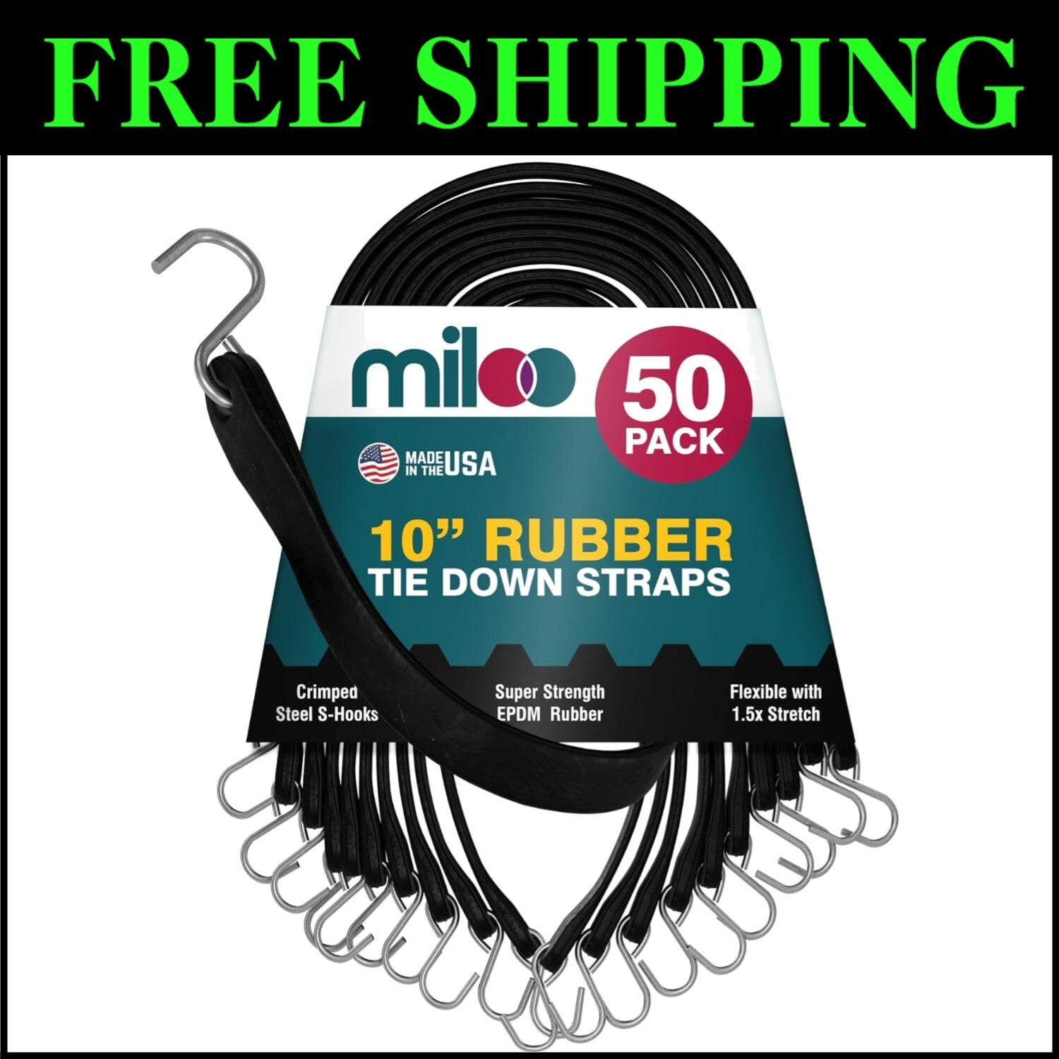 Versatile 10-Inch Rubber Bungee Straps - Heavy Duty Cargo Cords, 50 Count