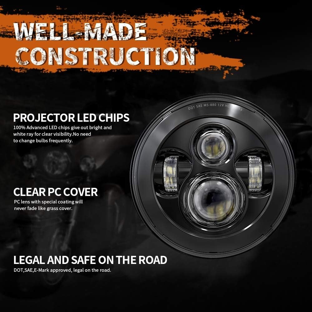 7 Inch LED Headlight for Harley Davidson - High-Performance & DOT Approved