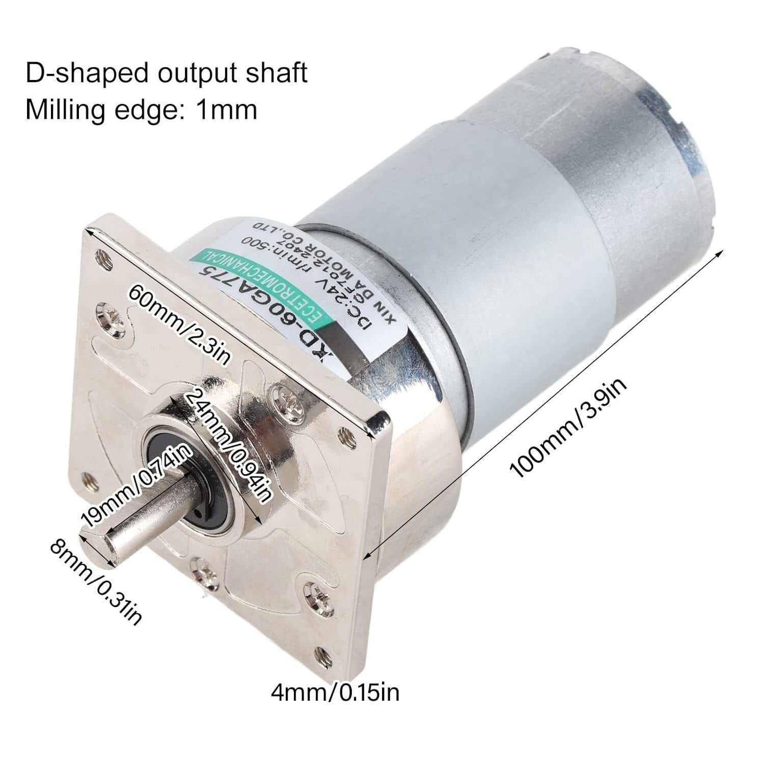 Durable Metal 24V DC Gear Motor 35W – Adjustable Speed and Direction, 500 RPM