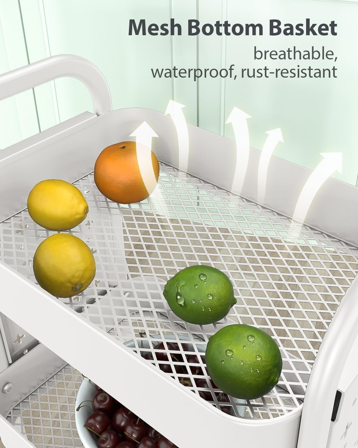 Durable 3-Tier Rolling Cart with Baskets & Hooks - Easy Assembly Required