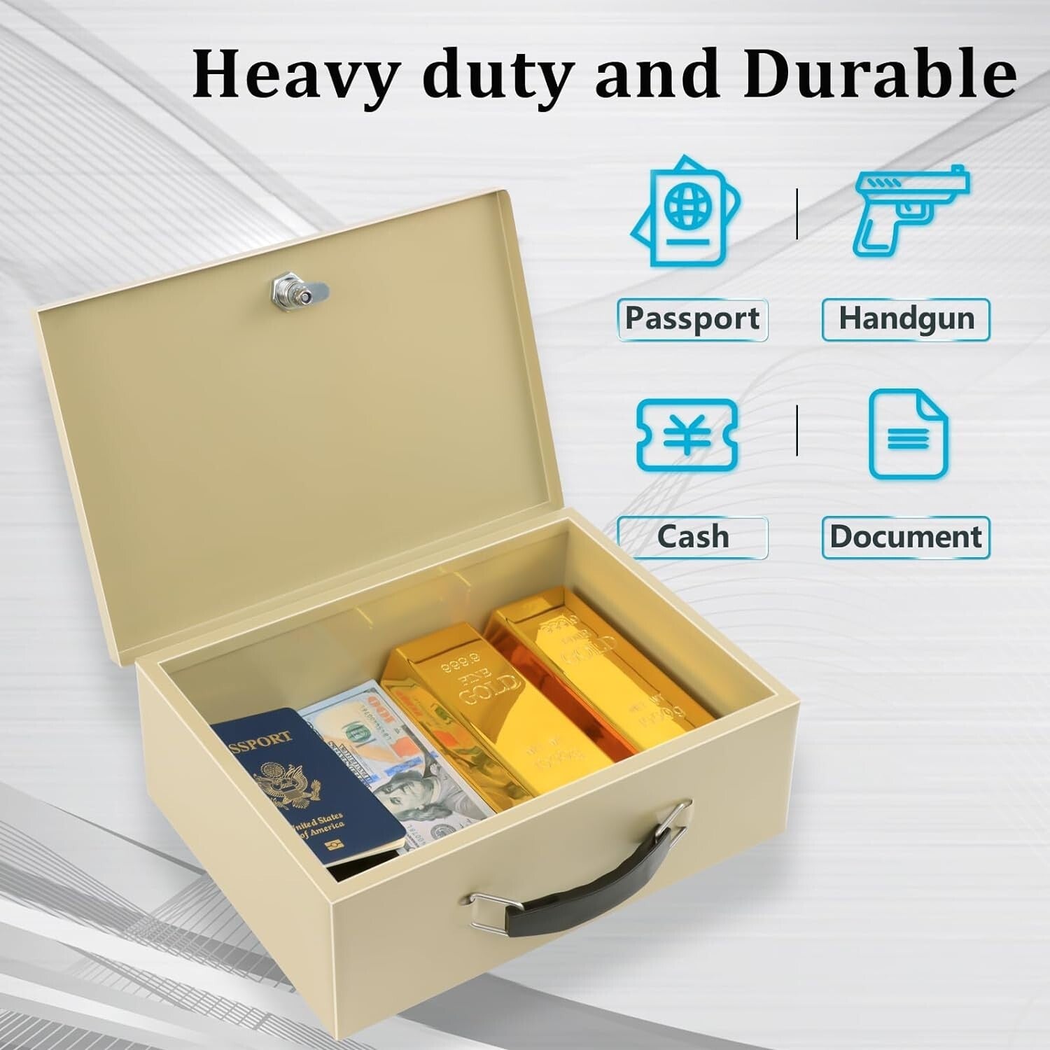 Fire Resistant Portable Lock Box - 0.3 Cubic Feet Safe for Documents & Valuables