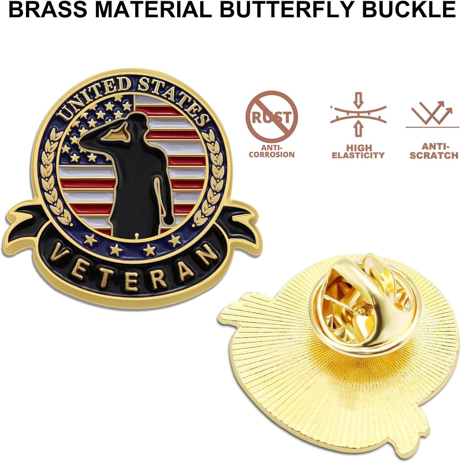 Patriotic American Flag Veteran Pins – 1 Inch Lapel Pin Brooch Set of 10-100