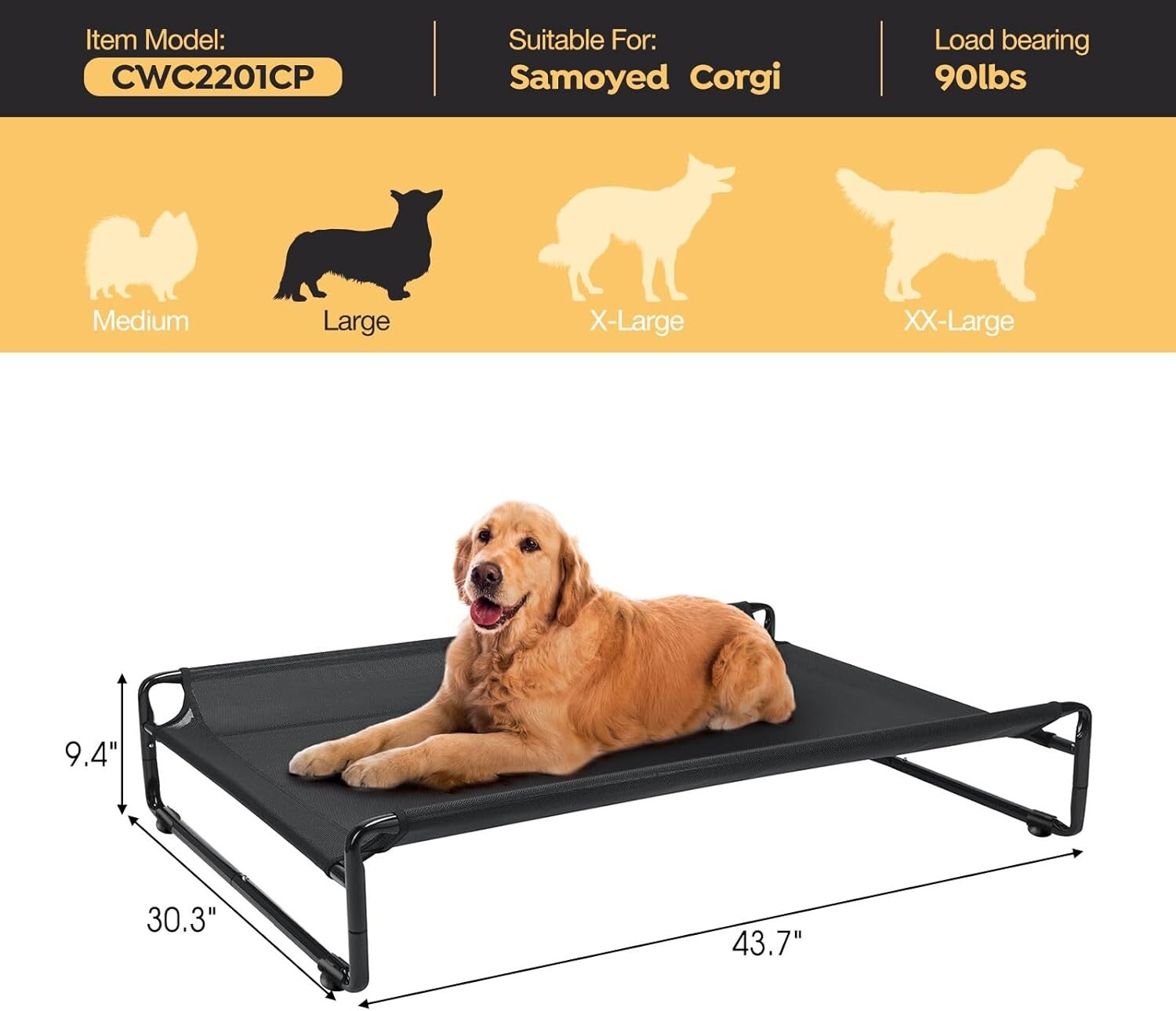 Portable Elevated Dog Bed with Anti-Slip Feet and Cooling Design for Large Dogs