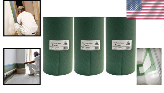 Green Premium Masking Paper - 12" x 1000' | Pack of 3 Rolls for Clean Painting