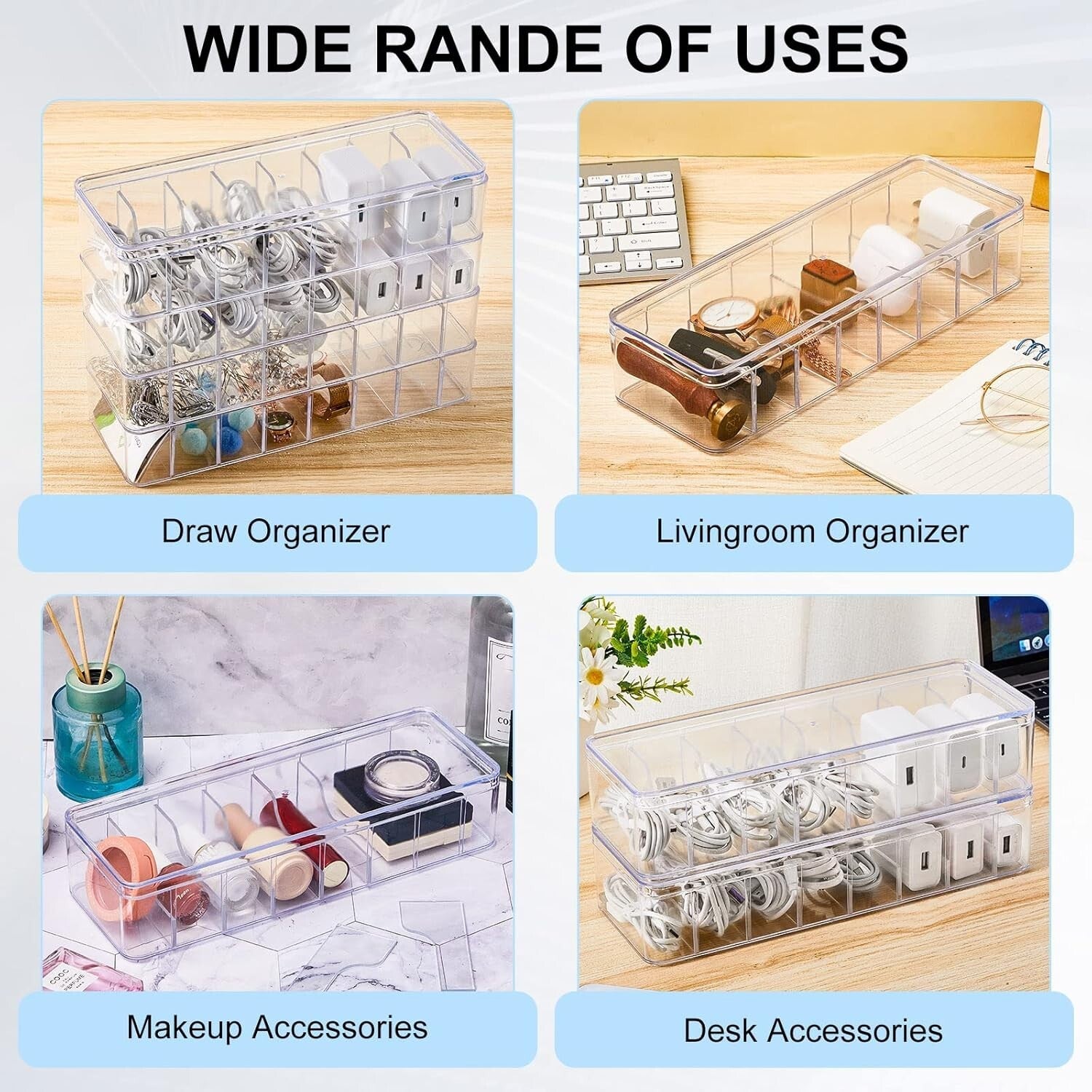 Versatile Clear Cord Storage Box with 80 Silicone Ties - Ideal for Home & Office
