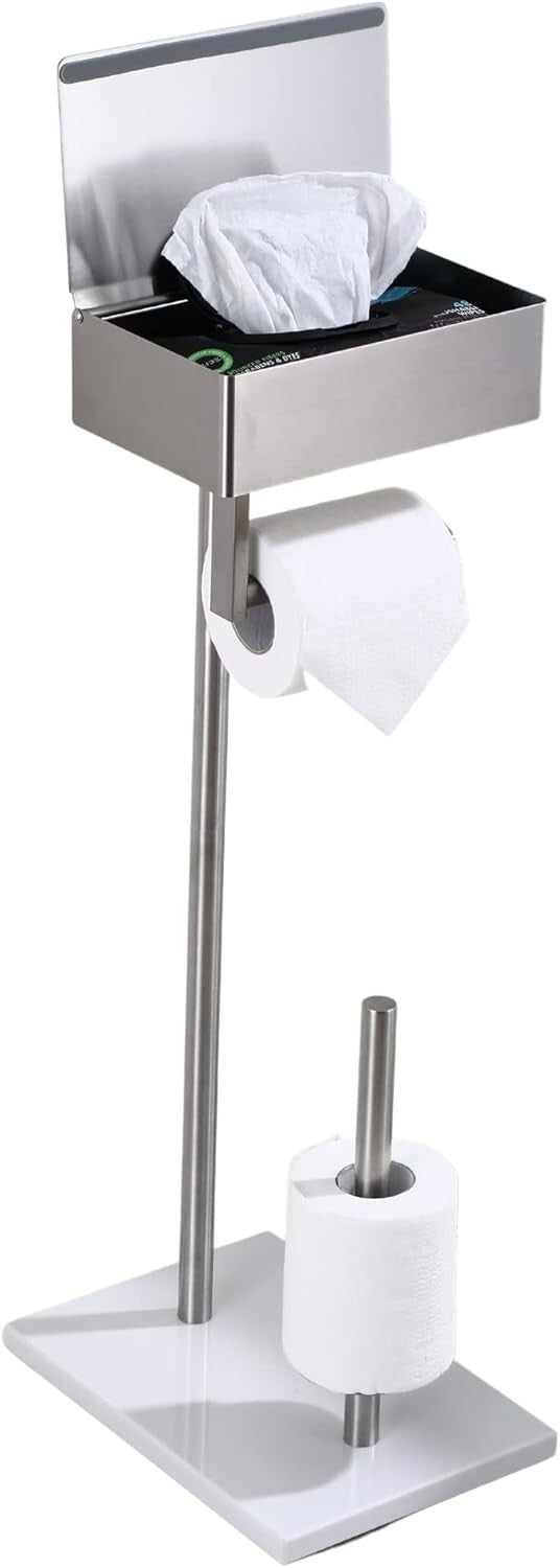 Elegant Stainless Steel Toilet Paper Stand with Hidden Wipes Storage Shelf