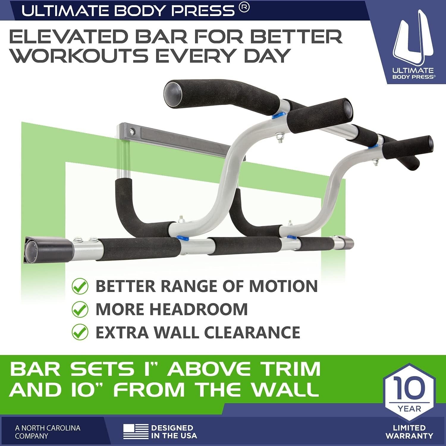 XL Elevated Doorway Pull Up Bar - Adjustable 24"-36" Width for Home Fitness