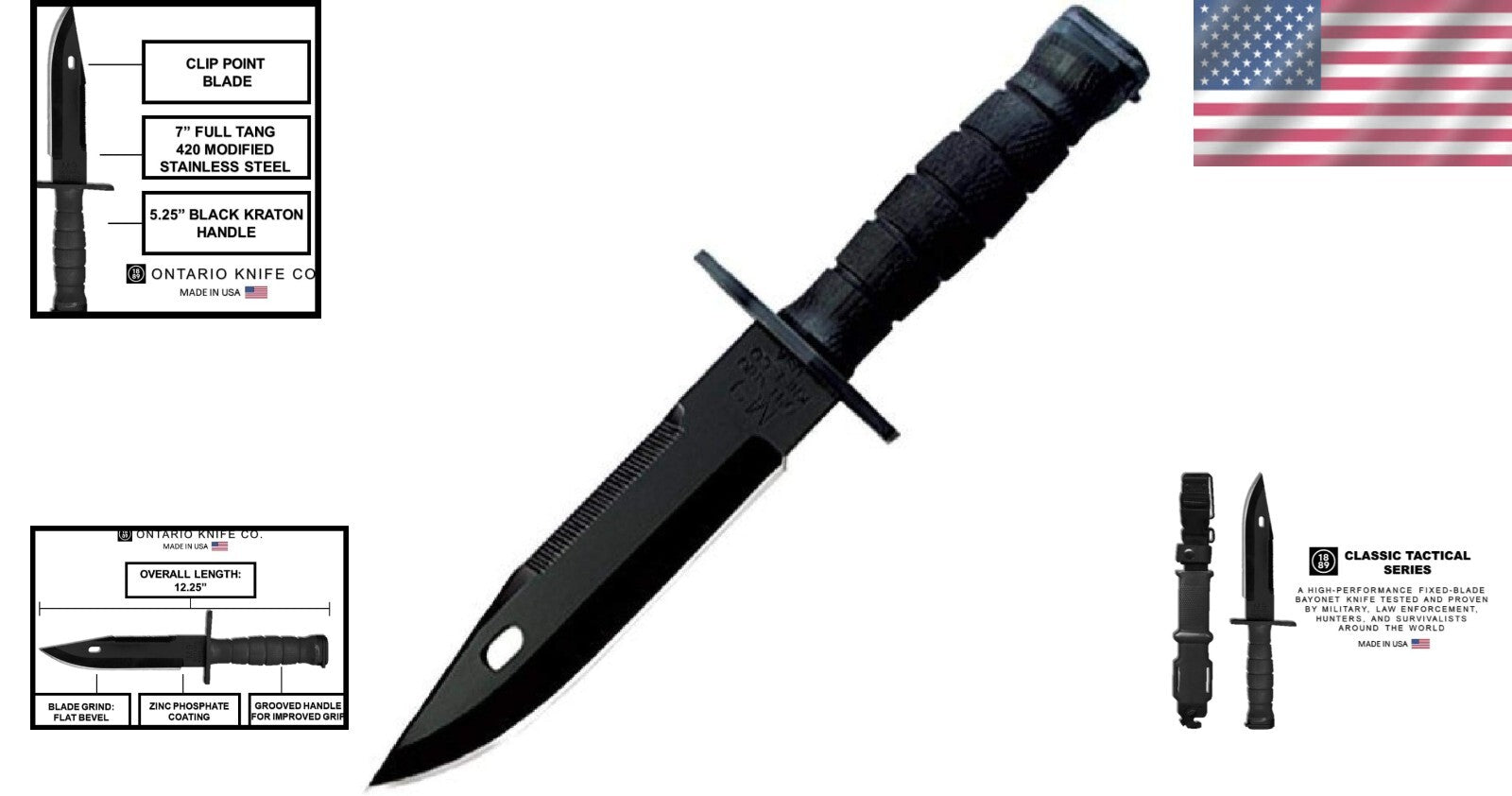 Durable M9 Bayonet and Scabbard - Ambidextrous Tactical Survival Tool