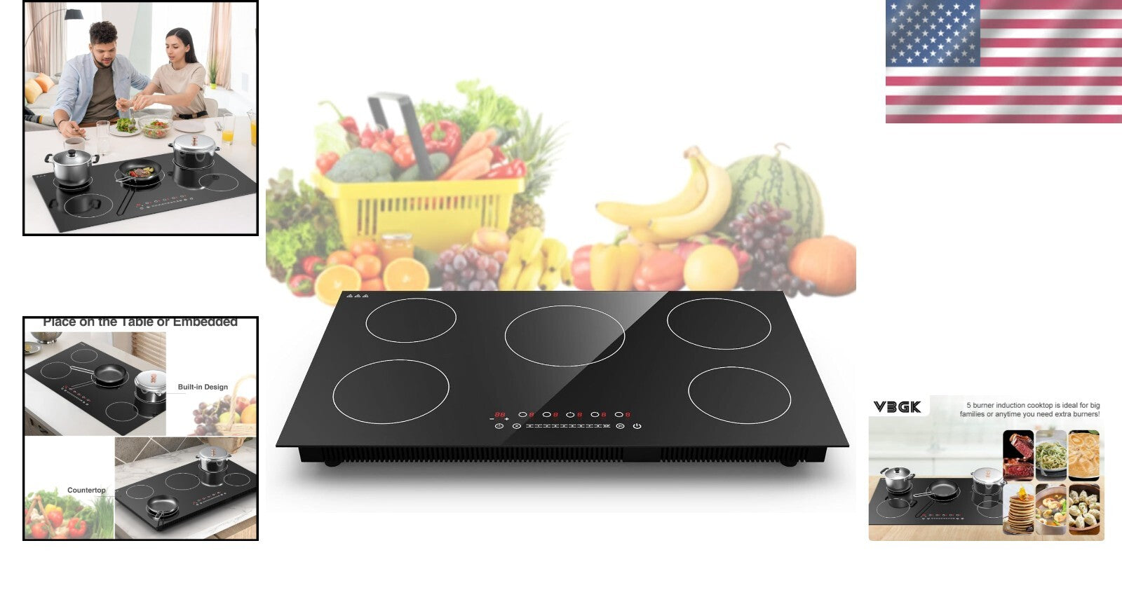 Efficient 36'' Induction Cooktop with 5 High-Power Burners and Safety Features
