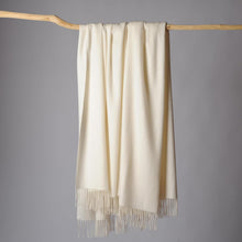 Load image into Gallery viewer, Elegant Lightweight Cashmere Blend Throw Blanket - Soft Ivory with Fringe Detail