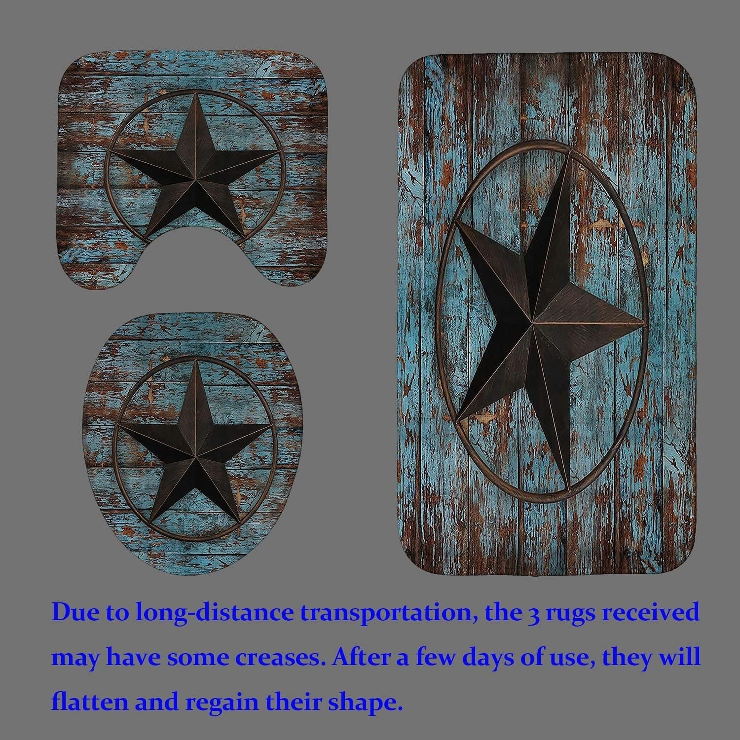 Stylish Texas Star Fabric Shower Curtain with 3 Non-Slip Mats – 4PC Bathroom Set
