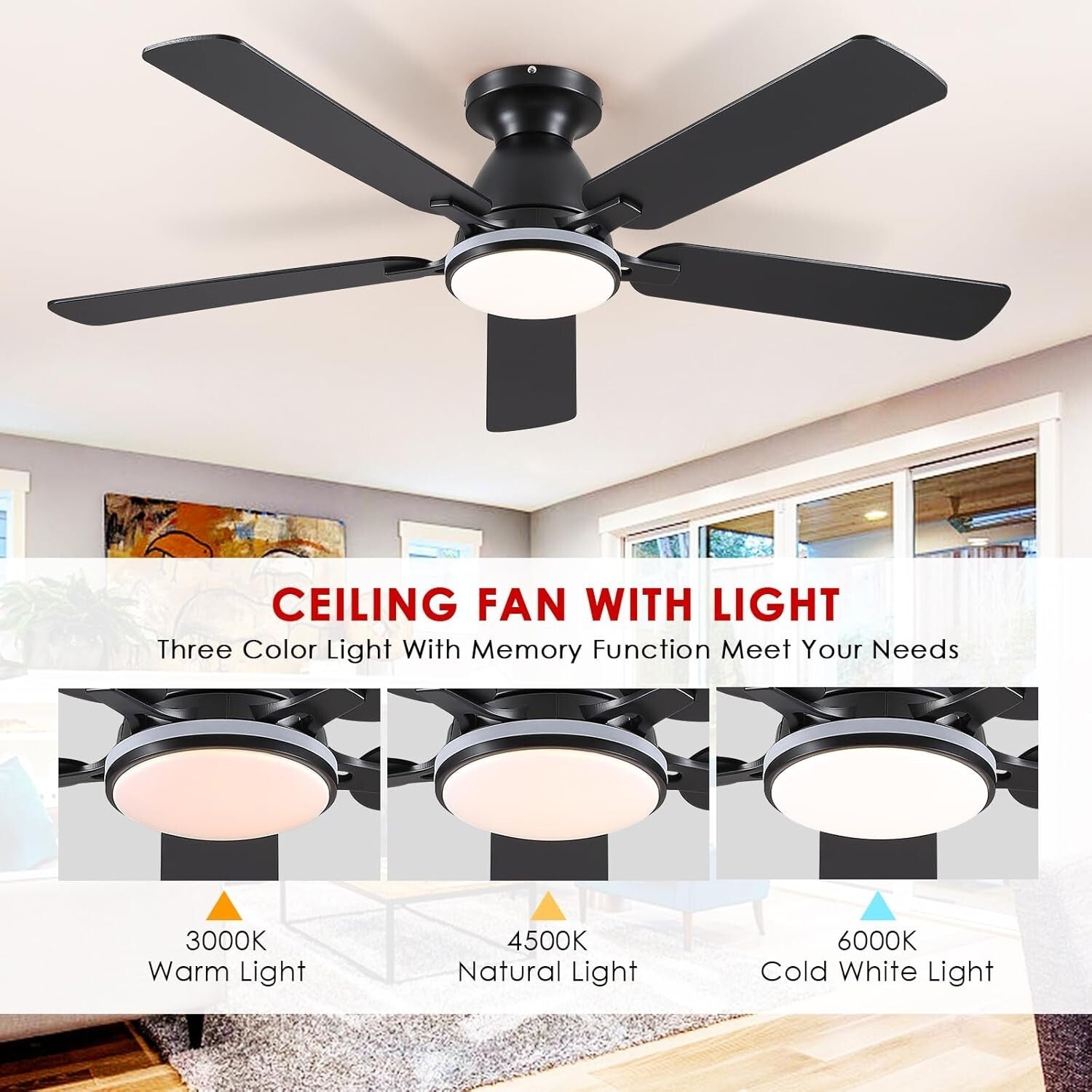 5-Blade Indoor Ceiling Fan: 52" Smart LED Light & Remote Controlled for Bedrooms