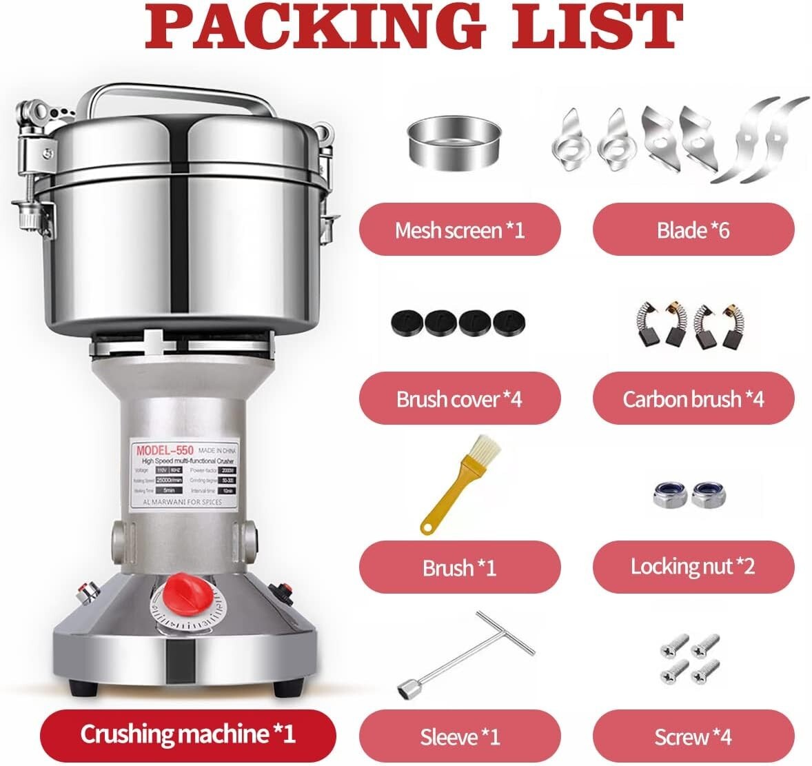 Multipurpose Electric Spice and Herb Grinder - 2000W Power for 550g Capacity