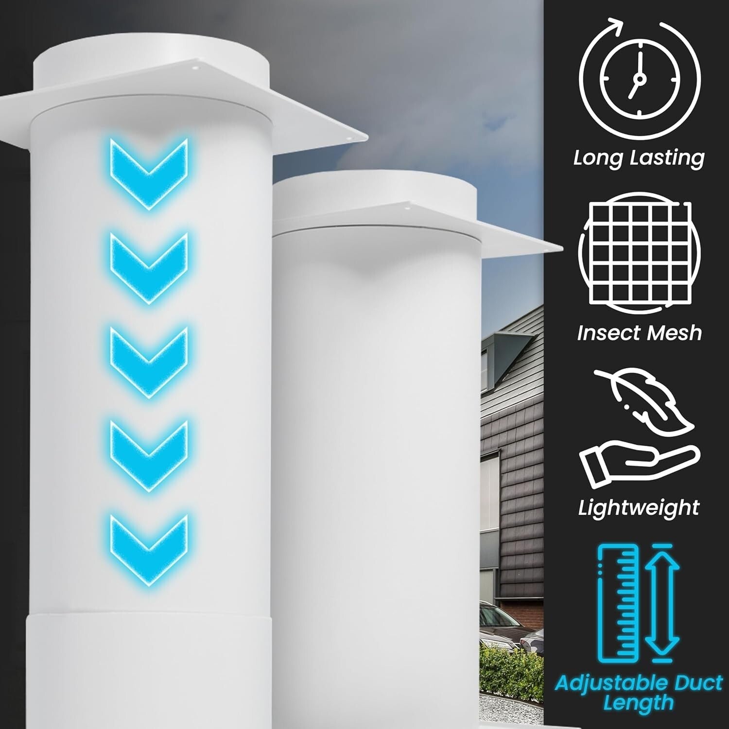 Louvered 5" Dryer Vent Cover Kit - Adjustable Length with Insect Protection