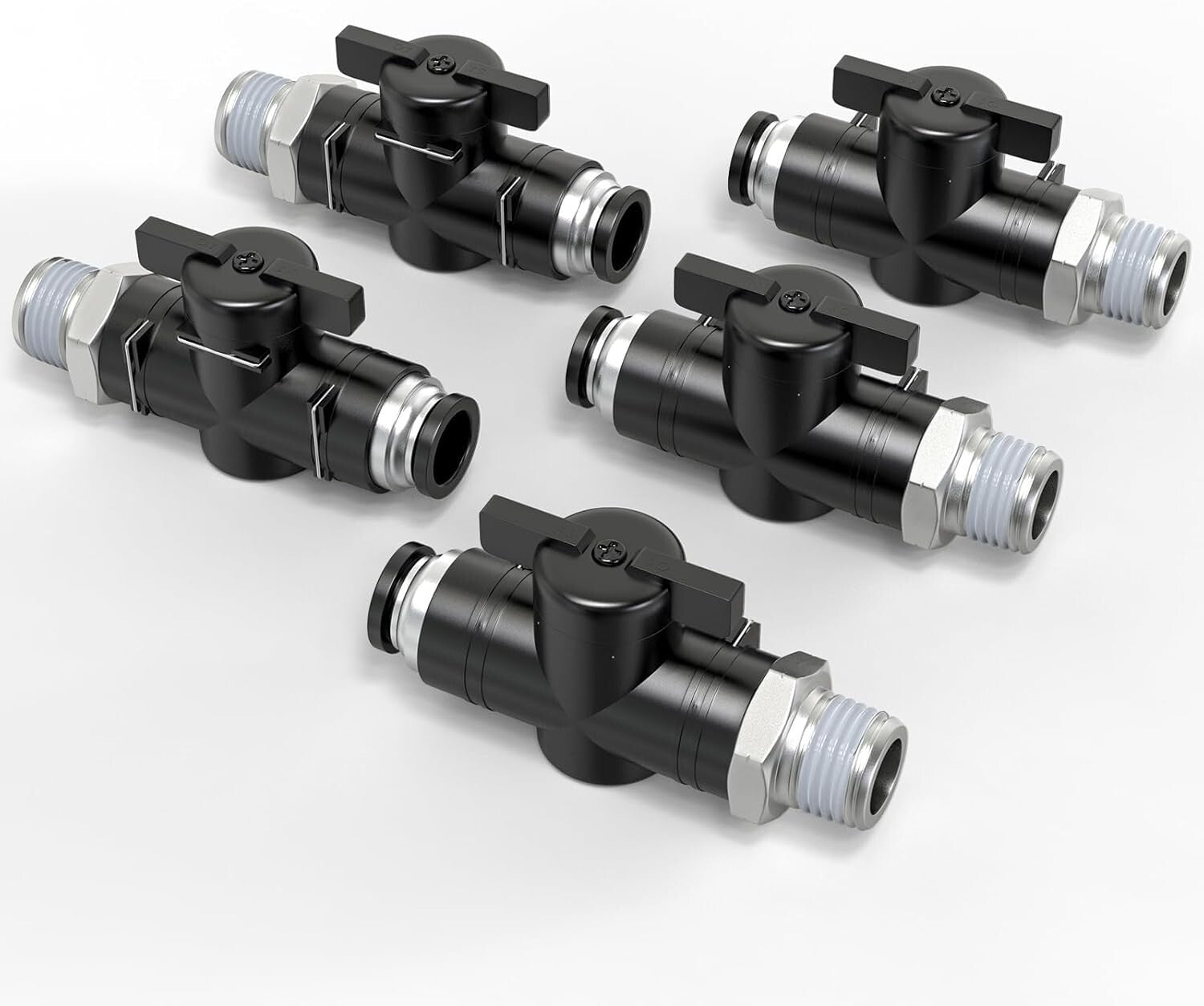 Adjustable Air Flow Control Valve Set - 1/4" Tube x 3/8" NPT Fittings, 5 Pack