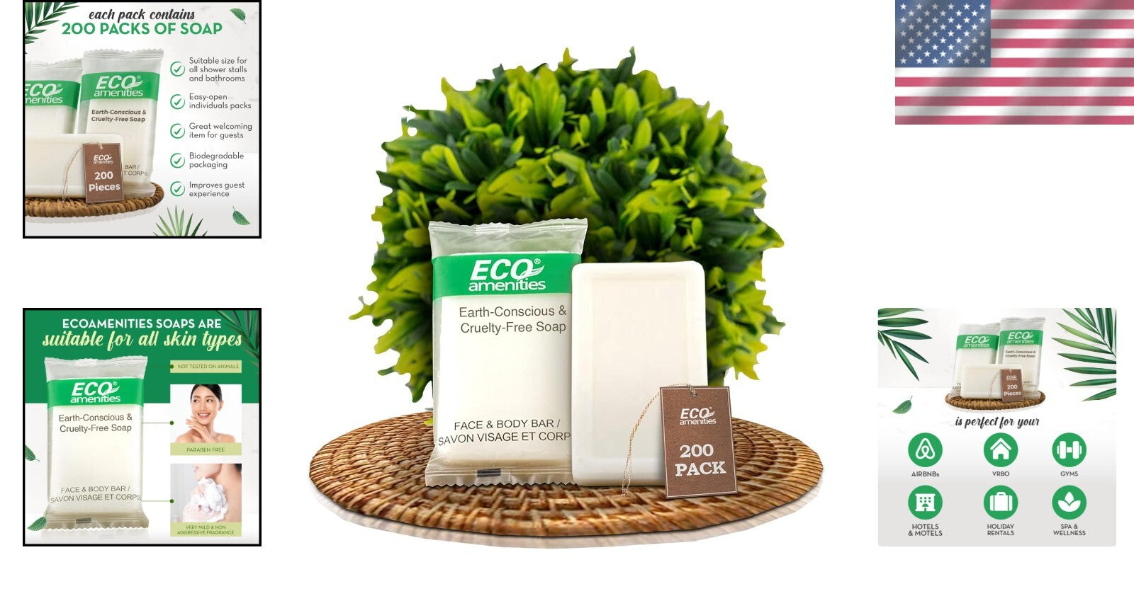 200 Pack Eco-Friendly Individually Wrapped Travel Soap Bars - Green Tea Scent