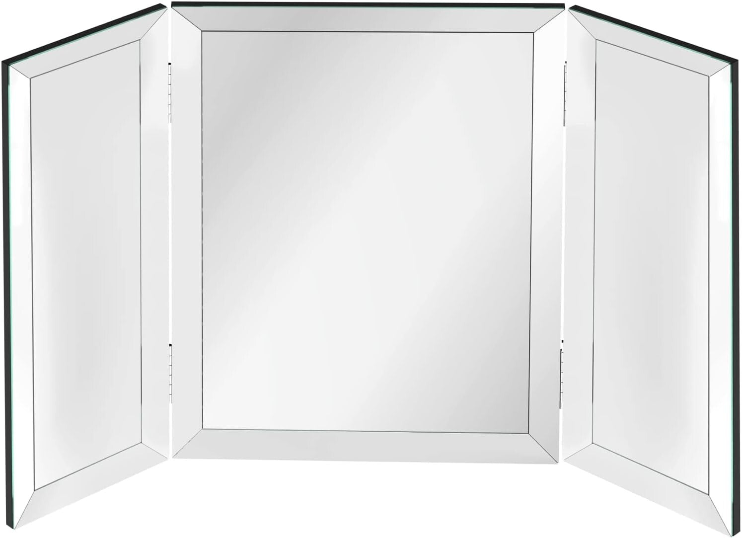 Elegant Trifold Makeup Mirror with Beveled Edges - Full Length Silver Design