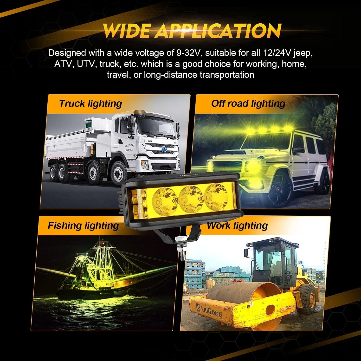 Compact Waterproof Amber LED Light Bar with Side Shooter - 68W Brightness