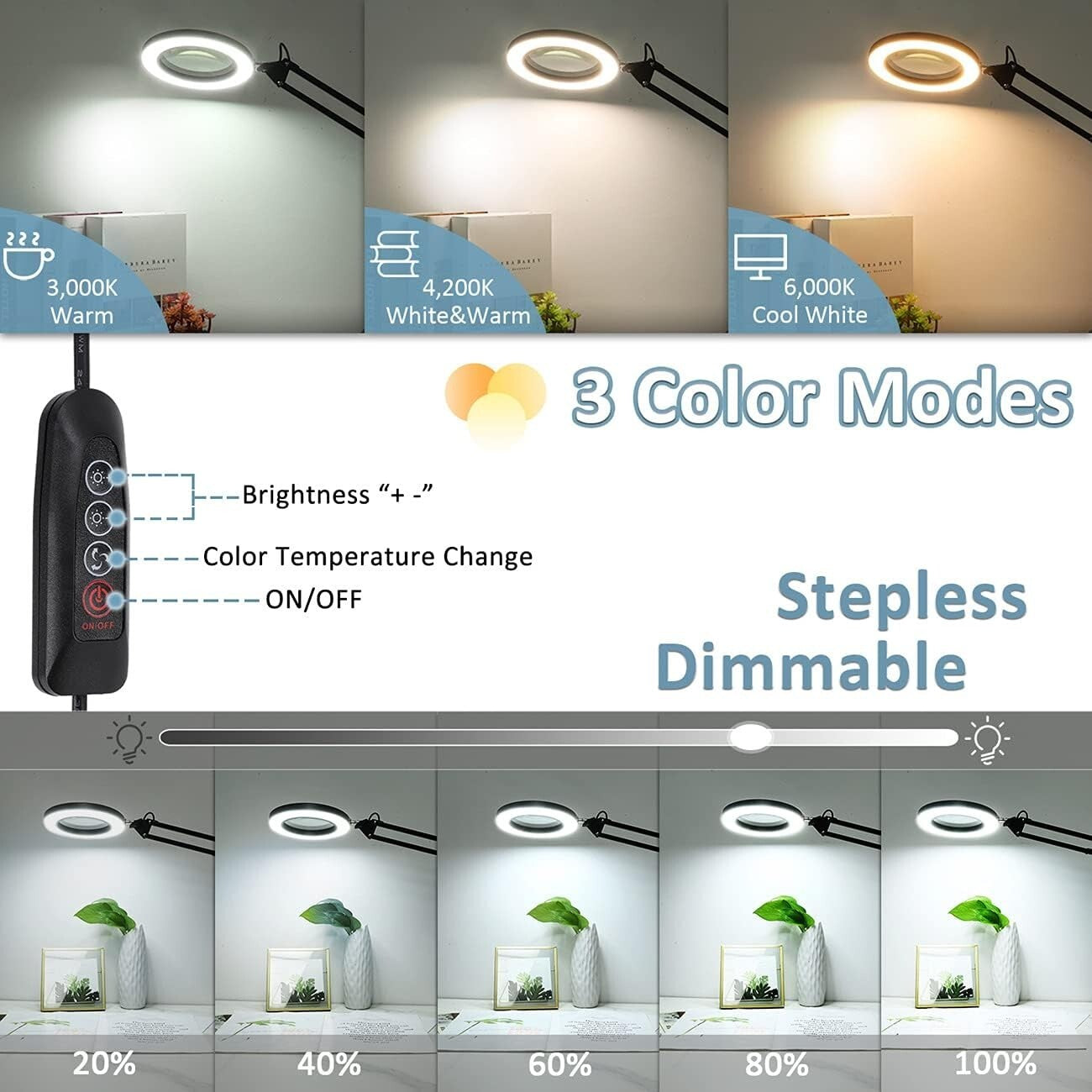 Professional Quality 10X Glass Magnifier with Adjustable Clamp & Eye Protection