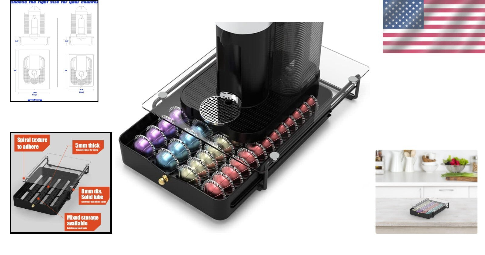 Stylish Nespresso Pod Storage with Quiet Moving Rail - Holds 52 Small Capsules